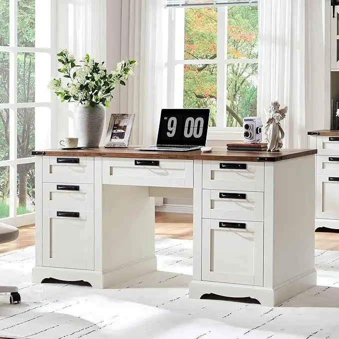 60 Zoll großer Chefschreibtisch im Landhausstil, Holzschreibtisch fürs Homeoffice, Computerschreibtisch