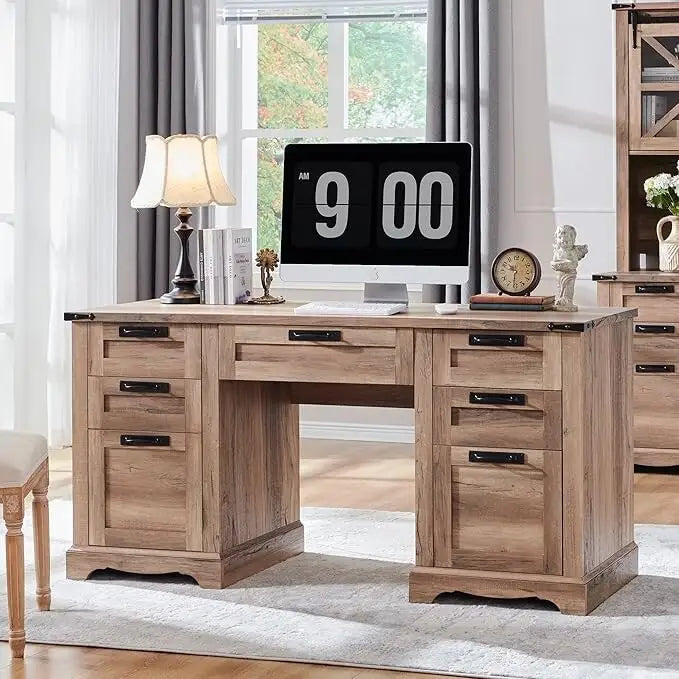 60 Zoll großer Chefschreibtisch im Landhausstil, Holzschreibtisch fürs Homeoffice, Computerschreibtisch