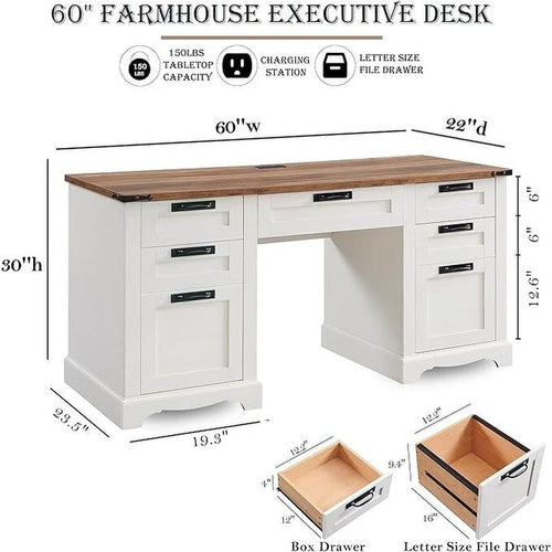 Bureau de direction de ferme de 60 pouces, bureau en bois pour bureau à domicile, bureau d'ordinateur