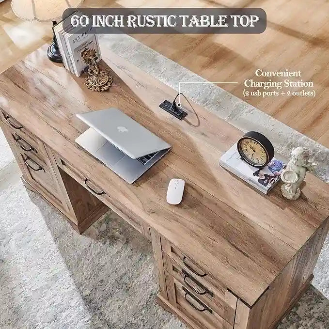 Boerderijstijl directiebureau van 60 inch, houten thuiskantoorbureau, computerbureau