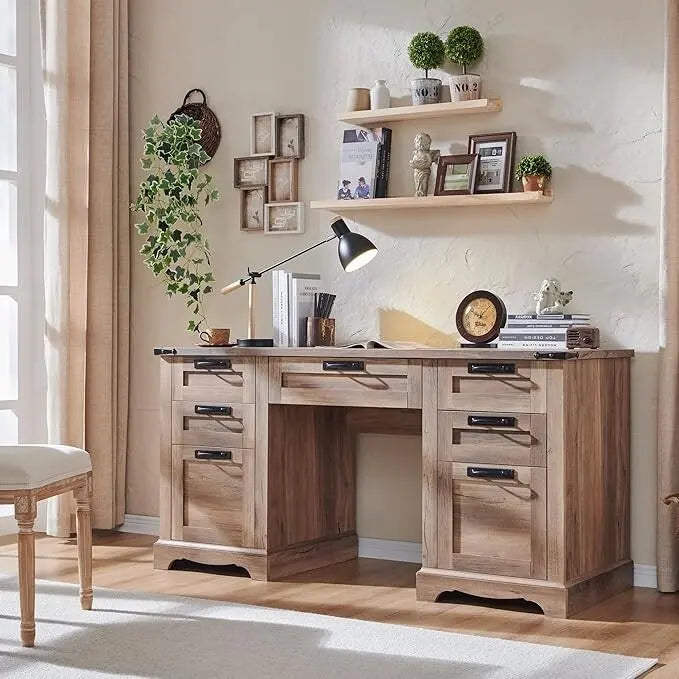 Boerderijstijl directiebureau van 60 inch, houten thuiskantoorbureau, computerbureau