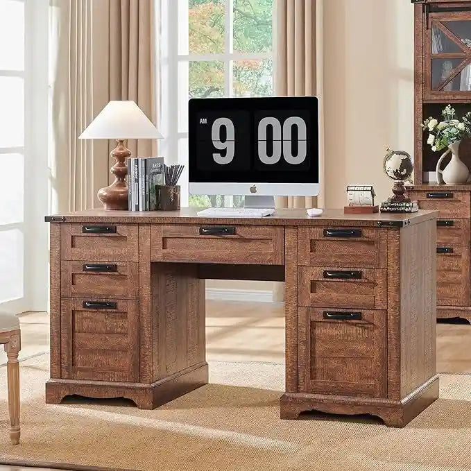 Boerderijstijl directiebureau van 60 inch, houten thuiskantoorbureau, computerbureau