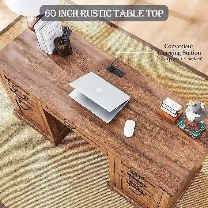 Boerderijstijl directiebureau van 60 inch, houten thuiskantoorbureau, computerbureau