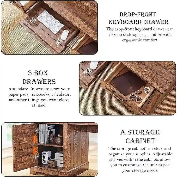 Boerderijstijl directiebureau van 60 inch, houten thuiskantoorbureau, computerbureau