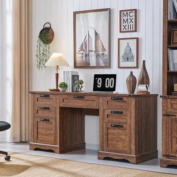 Boerderijstijl directiebureau van 60 inch, houten thuiskantoorbureau, computerbureau