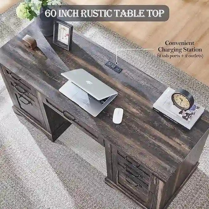 Boerderijstijl directiebureau van 60 inch, houten thuiskantoorbureau, computerbureau