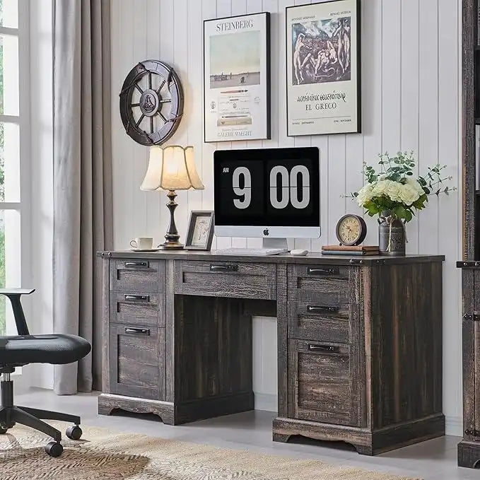 Boerderijstijl directiebureau van 60 inch, houten thuiskantoorbureau, computerbureau