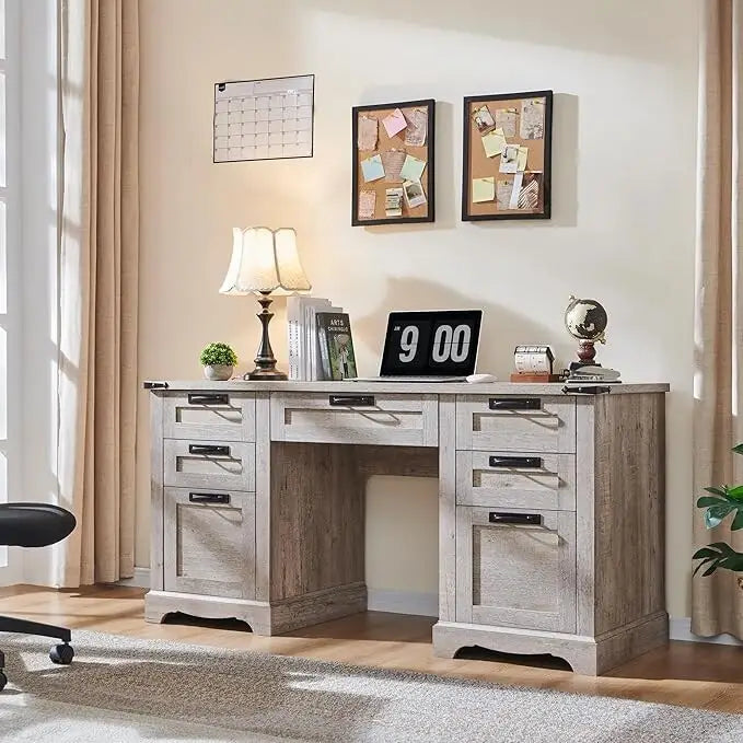 Boerderijstijl directiebureau van 60 inch, houten thuiskantoorbureau, computerbureau
